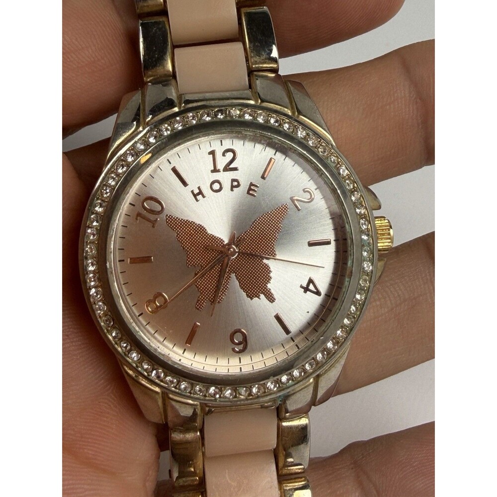 White House Black Market Gold Tone Womens Watch Butterfly Dial Working